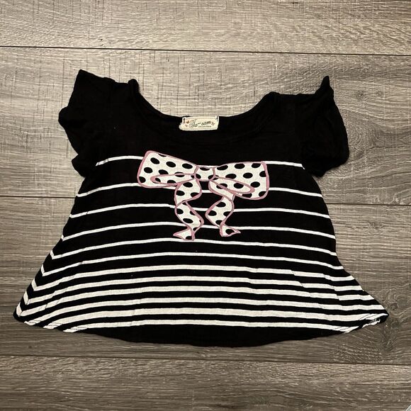 Ta-eam Collection T Shirt Baby Girls sz 2T Black White Stripe Polka Dot Pink Bow - Picture 1 of 8